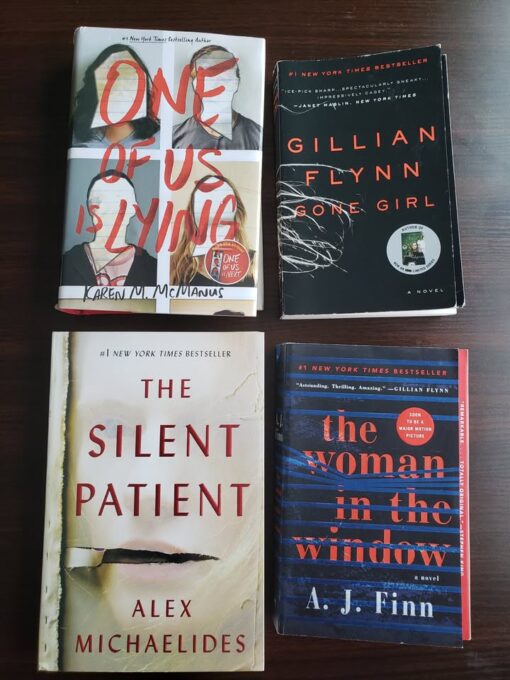 Bestselling Thriller Book Set - Gone Girl, The Silent Patient, One of Us is Lying & The Woman in the Window