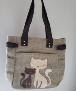 Women's Canvas Shoulder Bag – Cute Cat Tote for Shopping & Casual Use