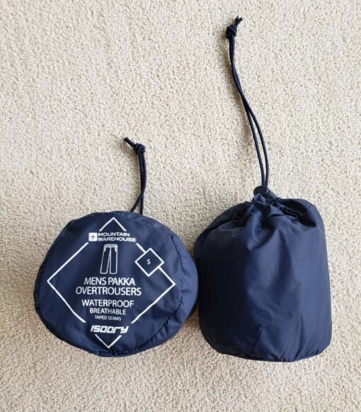 Mountain Warehouse Pakka Men's Waterproof Rain Overtrousers(Breathable)+ Packaway Bag(Navy, S & XS)
